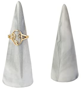 oskas Moderno soporte de anillo de mármol para mesita de noche, forma de torre de cono de cerámica, soporte de exhibición decorativo para anillo de joyería/soporte de anillo de hombre, juego de 2