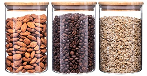 Igluu Meal Prep Glass Storage Jars with Bamboo Lids and Silicone Seal (Set of 3) – Airtight & BPA-Free – Ideal for Kitchen Storage – 900ml – Durable Borosilicate Glass