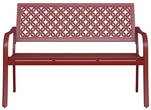 Grand patio Gartenbank Metall, Parkbank mit Rückenlehne & Armlehne, Eisenbank für 2-3 Sitzer, Ruhebank Retro-Stil, Gartenmöbel Stahl Gusseisen, Bänke für Garten, Park, Balkon (Bossa Nova Rot)