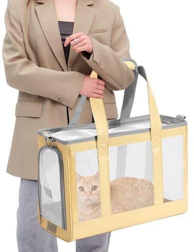 PETCUTE Mjuk sida bärväska för husdjur, bärbar resväska för husdjur med avtagbar matta, inre säkerhetsrem, kattbärare, ventilerad andningsbar mesh bärväska för husdjur, flygbolagsgodkänd