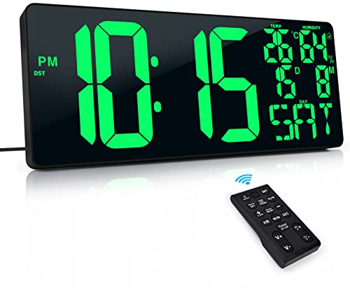 XREXS 18'' große Digitale Wanduhr mit Fernbedienung, automatisch dimmbare Digitaluhr mit großem Display mit Datum/Temperatur/Woche/Luftfeuchtigkeit, DST, Alarm, große Zahlen