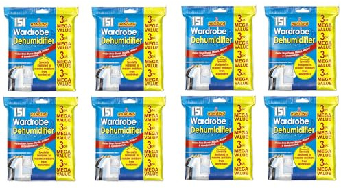 151 Set of 24 - Hanging Wardrobe Dehumidifier, Condensation Remover, Moisture Absorber, Dehumidifiers for Home Damp, Mould, Moisture in Wardrobe, Bedroom, Caravan, Bathroom, Basement