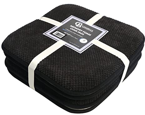 Casabella Memory Foam Chair Cushion Non Slip Back, Round Square Honeycomb Pattern Set of 4 Chair Pads,Durable Seat Cushions for Dinning Chairs, Office Desk & Patio-16x16 Black Memory Foam Seat Cushion