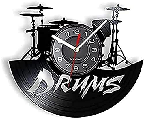 Horloge murale à piles Silencieux sans tic-tac Batterie électrique Band Artwork Horloge murale vintage Musique Performance Décoration Batterie Horloge Rock And Roll Horloge Batteur Cadeau Horloge Cade