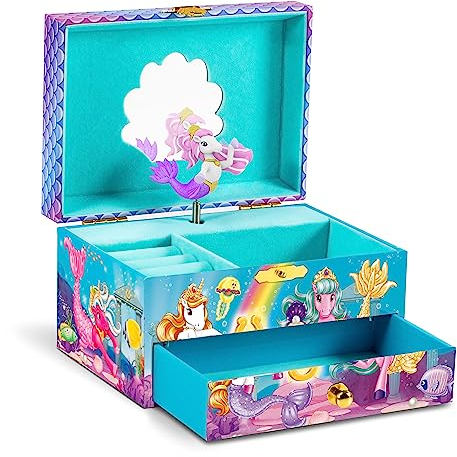 CRAZE Music Box Galupy Mermaid | Spieluhr mit Melodie, Mädchen Schmuckkästchen mit Meerjungfrau-Grafik, Schublade & Spiegel