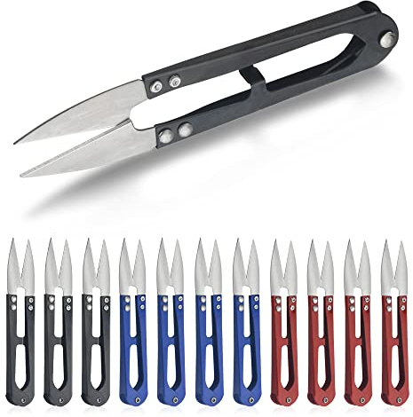 WMYCONGCONG 12 Fadenschere, U-Förmiger Nähschere, Mini Garnschneider aus Kohlenstoffstahl, Stickschere, Universell einsetzbare Nähschere für präzises Abtrennen von Faden und Garn, zufällige Farbe