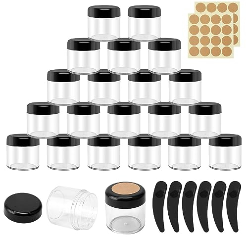 Ticeed 20 Stück Leere Cremedosen Cremegläser mit Deckel 40ML Transparent Kunststoffbehälter Klein Kosmetikdosen Mini Kosmetikgläser Behälter Probendöschen Reise Flasche (6 Minispateln/24 Etikett)