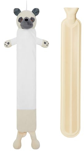 CityComfort Wärmflasche 1L Mit Bezug Tier - Wärmflasche mit Super Weichem Plüschbezug - Hot Water Bottle (Mops Lang)