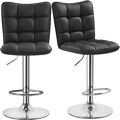 Yaheetech Juego de 2 Taburetes de Bar Taburetes Altos con Respaldo Regulable en Altura y Giratorio 360°, Estructura Metal y Reposapiés, Negro