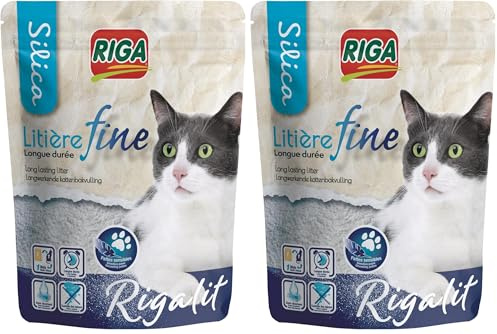 Riga - Rigalit Feinkörnig - Hyperabsorbierendes Katzenstreu Mineralischen Ursprungs - Silica-Gel - Feine Körnung - Geruchsabsorbierend - Bakterienhemmend 1.6 kg (2er Pack)
