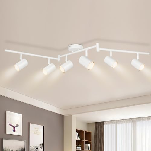 Kimjo Faretti LED da Soffitto Orientabili 6 Luci - Lampada Moderna Bianca per Interno, Lampadario per Camera, Soggiorno, Cucina - GU10 Lampadina Non Inclusa