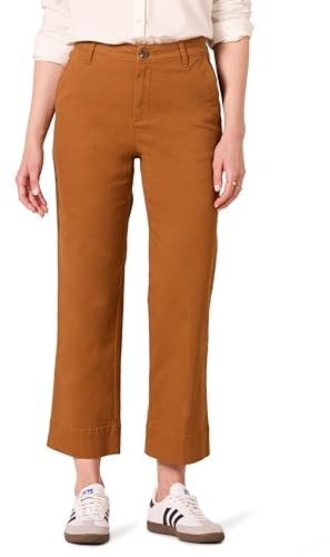 Amazon Essentials Pantalón Chino de Pierna Ancha hasta el Tobillo de Talle Alto y Corte Recto Mujer, Caramelo, 42-44