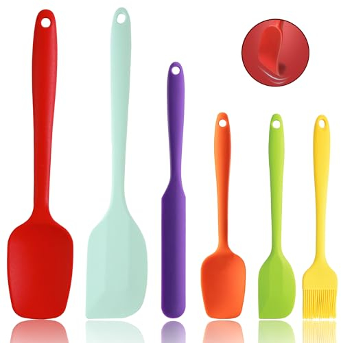Set 6 PCS Spatole e Mestoli in Silicone - 230℃ Resistente al Calore, Design Monopezzo Utensili Cucina per Cottura e Miscelazione (Multicolore)