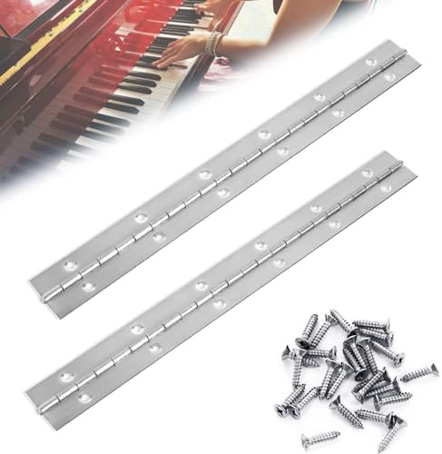Bisagras de Acero Inoxidable para Piano, 2 Unidades, 30 cm, Bisagra con 24 Tornillos para Puertas de Armario, Caja de Almacenamiento, Herrajes para Muebles