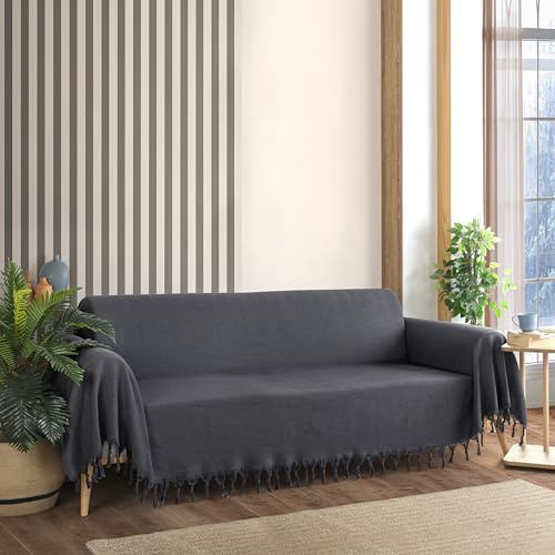 Milam London Sofa Throws Large 3 Seater | Sofa Cover 3 Seater | Grey Throw for Sofa, Settee, Couch | Blanket Throws for Sofas Large | 180 x 300 cm
