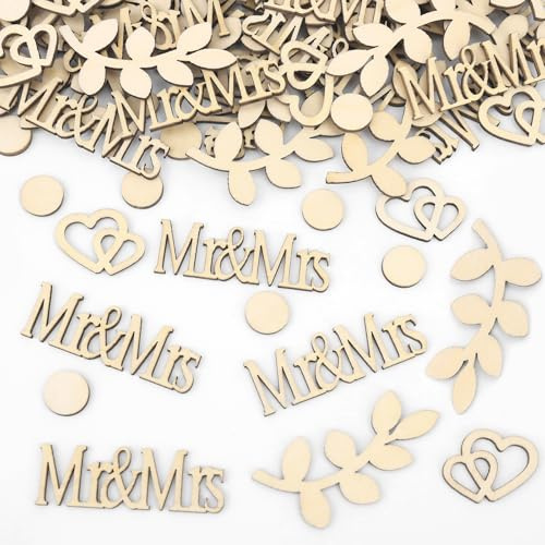 GoldRock Mr und Mrs Konfetti Holzherzen Deko Hochzeit Groß 1,5-6,3cm,100 Stk Tischdeko Hochzeit,Streudeko Hochzeiten Holz,Goldene Hochzeiten Deko,Hochzeitsdeko Tisch,Mr & Mrs Deco,Hochzeitsdekoration