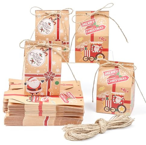 DARENYI 50 Stück Party Geschenkboxen, Geschenktüten Kraftpapier, Süßigkeitskästen, Partytüten für Weihnachten