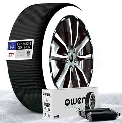 OWEN Schneeketten Textil XS-XXL | EN 16662-1 zertifiziert | EU-zugelassen | Felgenschonend | 3D-Gewebe | Geeignet für ABS/ESP | 2er Set Schneesocken (L)