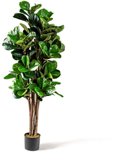 COSTWAY 150 cm konstgjord fikonträd, konstgjord växtdekoration med blomkruka, konstträd dehead lans inomhusväxt för hem och kontor, grön