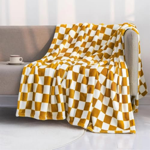 Coperta con motivo a reticoli per bambini, morbida, a scacchi, blu, giallo e verde, regalo di compleanno per ragazzi e ragazze, per letto, divano e divano, 100 x 130 cm, taglia S