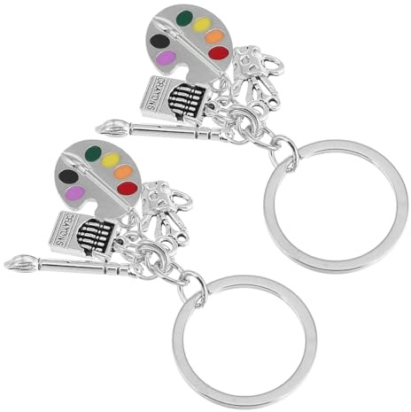 WRITWAA Paintbrush Charm Keyring Art Palette Keychain Set 2pcs Artist Accessory Painters Art Lovers Sturdy Metal Enamel Paint Palette Charm Travel Use