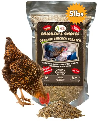 Chicken’s Choice Organic Chicken Scratch 5 lb Bag. Organic 5 Grain High Protein Premium Scratch Grain Treats & Food For Poultry, Duck & other Birds - Non-Gmo Chicken Feed, Soy Free Natural Ingredients