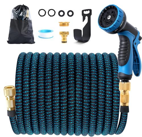 Jsdoin Expandable Garden Hose Pipe 30m/100ft, Flexible Expanding Magic Hose with 3/4, 1/2 Fittings, 10-Function Hose Pipe Spray Gun for Gardening and Car Washing