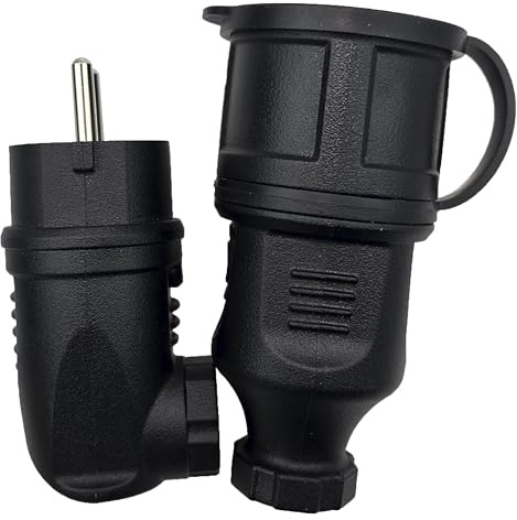 feletec Schuko Winkelstecker und Kupplung 230V IP44 für Außenbereich geeignet | Ideal für Verlängerungskabel als Ersatz
