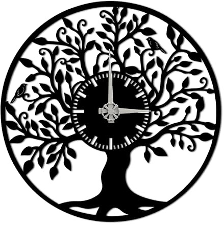 BONPERLA Orologio da parete con albero della vita, orologio moderno silenzioso con design ispirato alla natura, decorazione unica da parete per soggiorno, cucina o ufficio (35,1 x 35,1 cm)