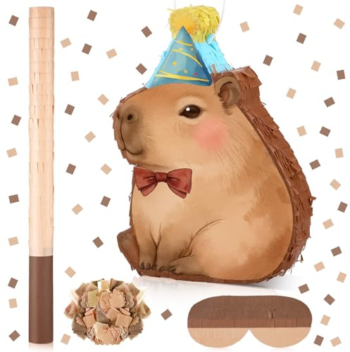 Seematn Capybara Piñata Bundle Capybara Birthday Party Supplies Animal Piñata Bundle with a Blindfold, Bat and Confetti for Birthday Baby Shower Party Decorations