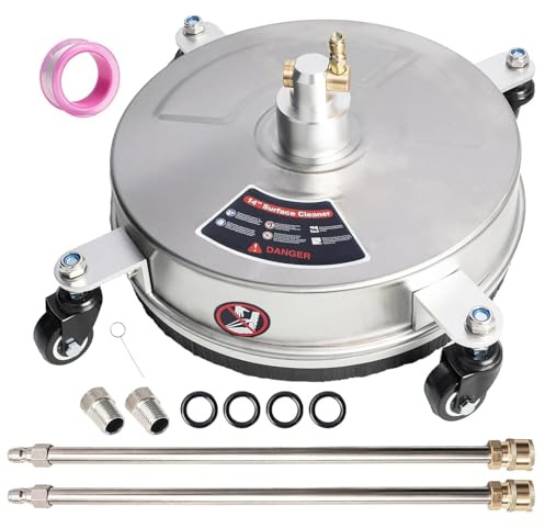 14“ Hochdruckreiniger Flächenreiniger,1/4“ Schnellstecker,Edelstahl Oberflächenreiniger Mit 4 Rädern,Hochdruckreiniger-Aufsatz Mit 2 Verlängerungsstangen,2 Replacement Nozzles,Für Max.4000 Psi