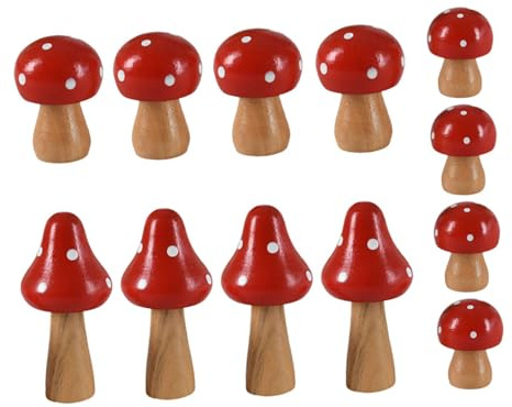 LOORGVEL Holzpilze Deko 12Er Set Miniatur Pilzfiguren Für DIY Mikrolandschaft Tischdekoration Kreative Bonsai Verzierungen 2.87X1.38X0.71In Wetterfeste Gartendeko
