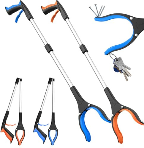 Lot de 2 pinces de préhension pour personnes âgées - 83 cm - Pliable - Pince de préhension ergonomique pour personnes âgées - Avec tête rotative à 360° et pointes magnétiques - Pince à déchets robuste