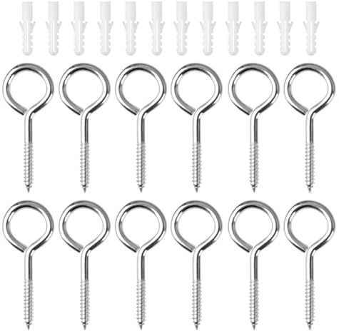 12Pcs Screw Eyes in Hooks - M5*25 * 65 Stainless Steel Vine Eyes Bolts Screw - Heavy Duty Eye Hooks for Hanging Plants, Lights, Hammocks, Swing Chairs