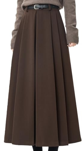 Damen Hohe Taille A-Linien Rock Midirock, Fallender Blazerrock Langer Plisseerock Freizeitrock mit Gürtel, Midi Faltenrock Business Rock
