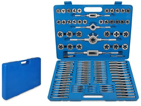Mediawave Store Kit de machos y terrajas profesionales, 110 unidades, métricas de acero, maletín de herramientas, elaboración de roscas