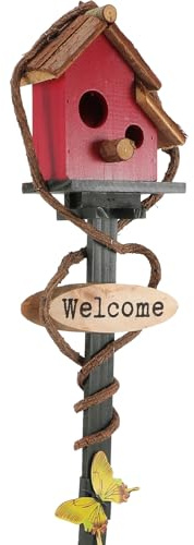 Levemolo Garden Bird House Stake Outdoor Red Double-hole Bird Nest Decor for Lawn and Patio with Ground Insert for Yard and Courtyard Wildlife Random Color