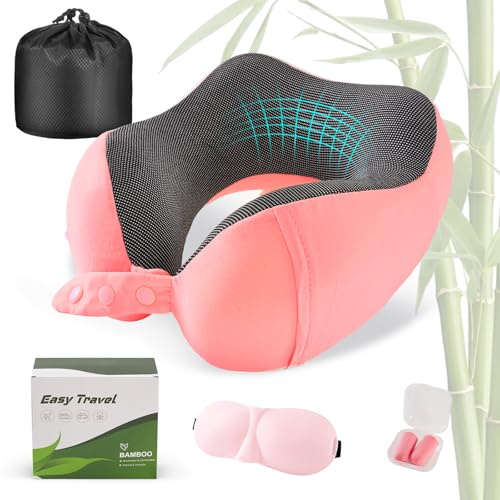 Cirorld Nackenkissen Flugzeug, Nackenhörnchen Erwachsene, Reisekissen Memory Foam, Verstellbares Kompaktes Nackenkissen Reise, Ergonomisches Weich Atmungsaktiv mit Ohrstöpseln, Augenmaske,Tragetasche