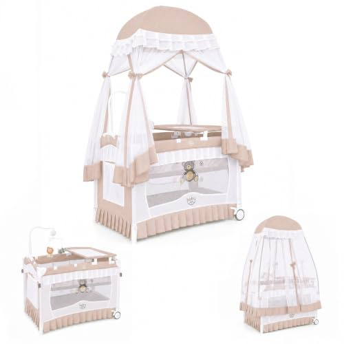 COSTWAY 4 en 1 Cuna Portátil, Moisés Convertible con Cambiador Desmontable, Cama Cuna Plegable con Red Desmontable y Ruedas Bloqueables, Caja de Música y Juguetes Giratorios,Bolsa de Transporte (Rosa)