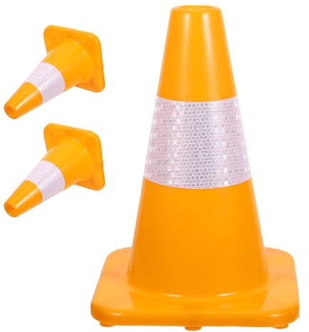 IMIKEYA 3pièces Cônes de Signalisation Routière Jaunes avec Bande Réfléchissante Équipement de Contrôle Circulation pour Travaux Avertissement de Stationnement Lot