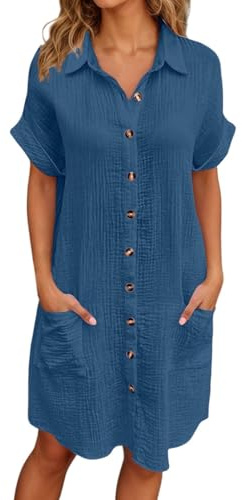 Chemises de Nuit Femme Coton Bouton Robe de Nuit Sexy Nuisette Ouvert Devant Sexy Maternité Allaitement Manche Courte T Shirt de Nuit Pyjama Vêtements de Nuit Casual Col V Top Confortable #0127Y