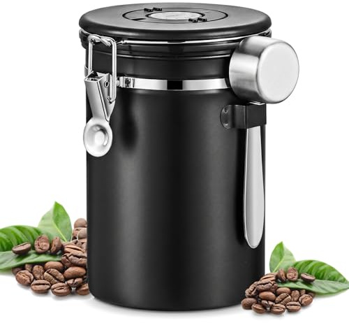 Ideal Swan 1800ML Airtight Coffee Canister, Stainless Steel Coffee Container with Date Tracker and Measuring Scoop, Coffee Bean Kitchen Food Storage Jar for Grounds Coffee, Beans, Tea, Sugar, Nuts