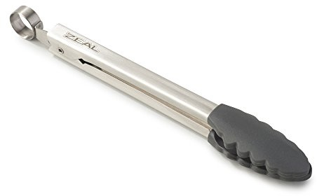 Zeal J141T Silicone Non Stick Kitchen Mini Tongs with Stainless Steel Handle (20cm) -Dark Grey