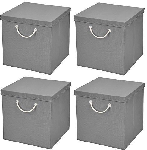 StickandShine 4er Set Hellgrau Faltbox 30 x 30 x 30 cm Aufbewahrungsbox faltbar mit Kordel und mit Deckel