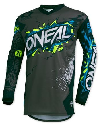 O'NEAL | Maillot Motocross Manches Longues | Enfants | MX MTB Mountainbike Enduro | Protection Coudes Cousue, col V, matériau Respirant | Maillot Element Youth Villain | Gris | Taille M