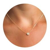 Valloey Rover Tiny Dot Pendant Necklace Dainty 14K Gold Plated Sterling Silver Round Dot Circle CZ Choker Necklace Jewelry Gift for Women (NCK-CZ-dot)