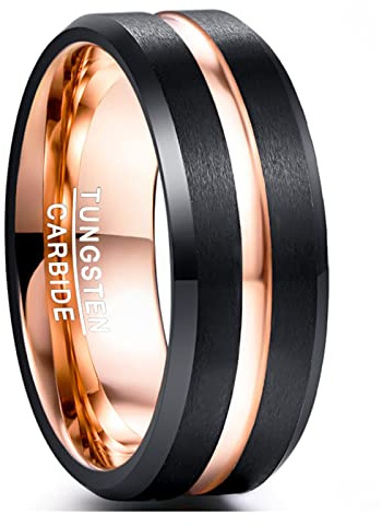 Nuncad Anello Uomo/ Donna/ Unisex Tungsteno con Incisione I LOVE YOU Anello Amicizia/ Anello Anniversario/ Oro rosa/ Blu/ Nero/ Argento Taglia 8mm (12.5-32)