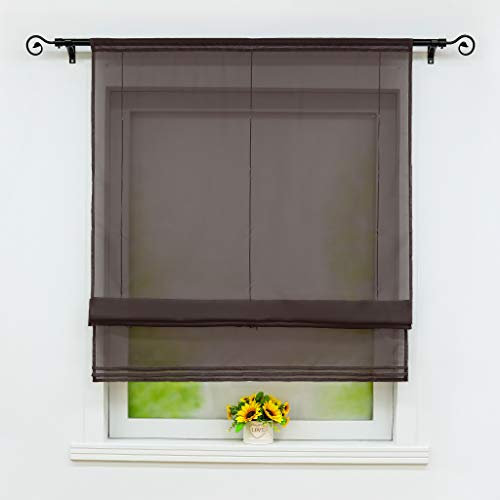 Joyswahl - Tenda a pacchetto in voile con coulisse, trasparente, tinta unita, Sophia, con passante per asta, finestra, confezione da 1, Poliestere, caffè, BxH 60x155cm