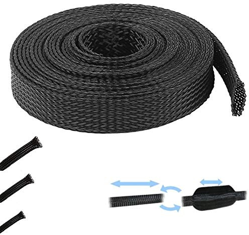 1M KABELSCHLAUCH GEWEBESCHLAUCH GEFLECHTSCHLAUCH KABELSCHUTZ POLYESTER PET ISOLIER MOPED MOTORRAD AUTO MOFA (18mm > 28mm)