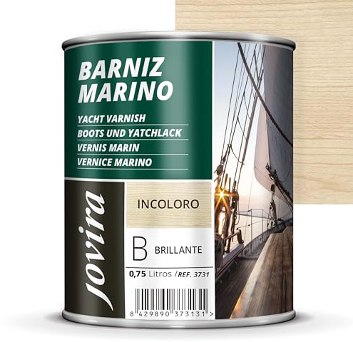 JOVIRA PINTURAS Barniz Marino. Para madera exterior-interior, incoloro-transparente. Especial resistencia en ambientes marinos. (750 Mililitros, Brillante) K-47